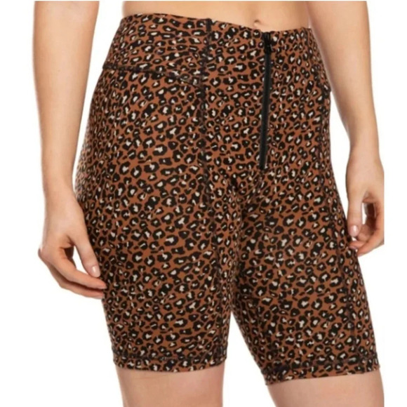 Free People Orange Black Leopard Print Zip Front Biker Shorts - Picture 2 of 8